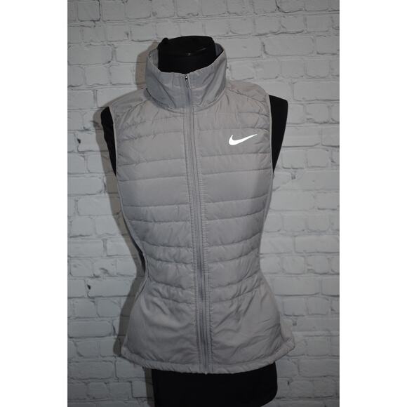 Nike Puffer Vest Jacket Running Womens Size Medium Performance Full Zip Gray - Picture 1 of 7